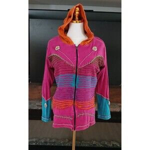 Greater Good Network Butterfly Embrace Hooded Jacket Embraided Colorful Zip Up